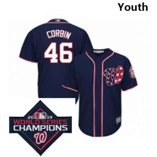 Youth Washington Nationals 46 Patrick Corbin Navy Blue Alternate 2 Cool Base Baseball Stitched 2019 World Series Champions Patch Jersey